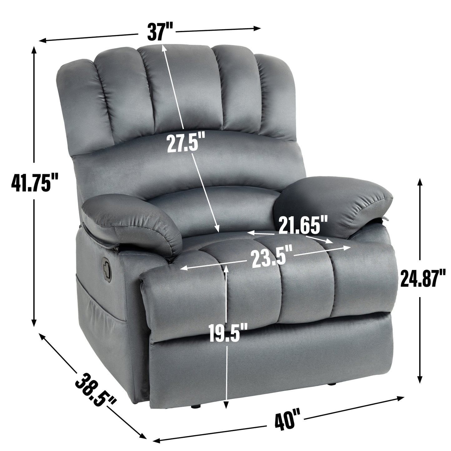 Large Manual Recliner Chair in Fabric for Living Room, Grey