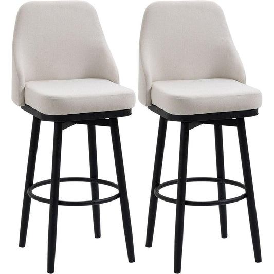 Bar Height Bar Stools Set of 2, Modern 360 Swivel Barstools, 29.5 Inch Seat Height Upholstered Kitchen Chairs with Steel Legs and Footrest, Cream White