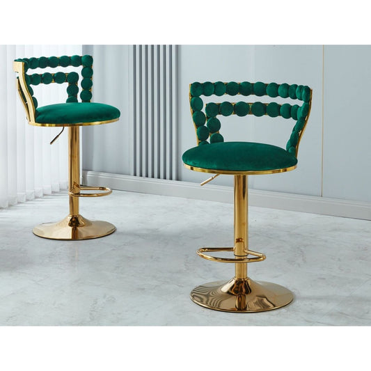 Modern Bar chair(set of 2 ) with golden color iron tube legs, soft cushions and comfortable backrest, suitable for dining room, living room, cafe,hairball back,Bar stool