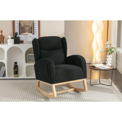 Teddy Fabric Rocking Chair With Packet Wood Legs,Black