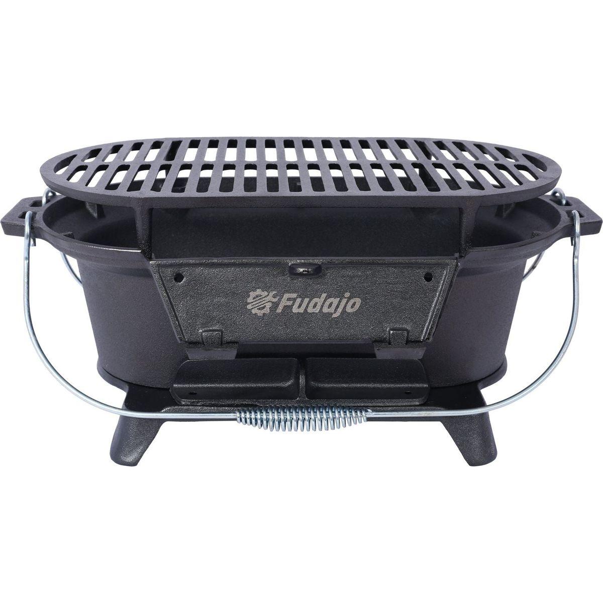 Oval Cast Iron Grill Outdoor, Portable Charcoal Grill and Tabletop Cast Iron Skillet - 100% Cast Iron, Enameled, Durable, Small Charcoal Grill, Camping Stove, Hibachi Grill
