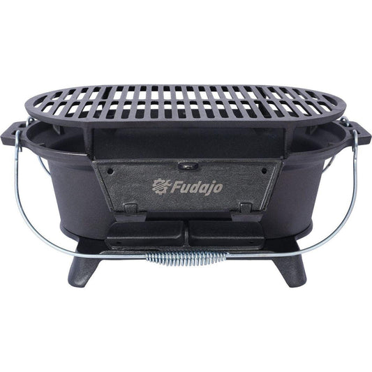 Oval Cast Iron Grill Outdoor, Portable Charcoal Grill and Tabletop Cast Iron Skillet - 100% Cast Iron, Enameled, Durable, Small Charcoal Grill, Camping Stove, Hibachi Grill