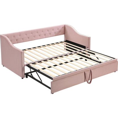 Twin Size Upholstered daybed with Pop Up Trundle, Pink