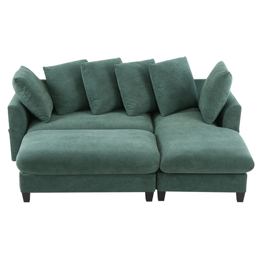 Upholstered Sectional Sofa with Movable Ottoman and Storage in Green Chenille, 83 Inch