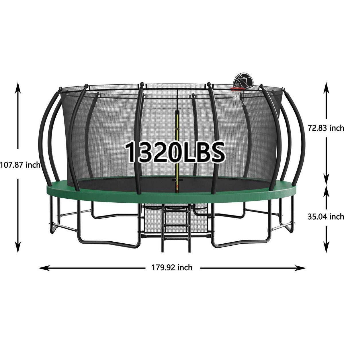 15FT Trampoline with Basketball Hoop - Recreational Trampolines with Ladder ,Shoe Bag and Galvanized Anti-Rust Coating