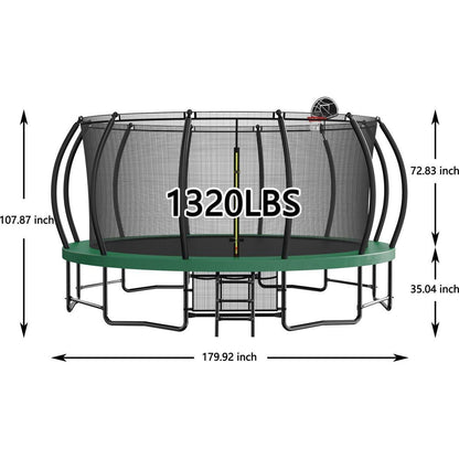 15FT Trampoline with Basketball Hoop - Recreational Trampolines with Ladder ,Shoe Bag and Galvanized Anti-Rust Coating