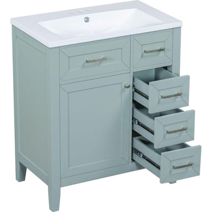 30" Bathroom Vanity with Sink Combo, Green Bathroom Cabinet with Drawers, Solid Frame and MDF Board