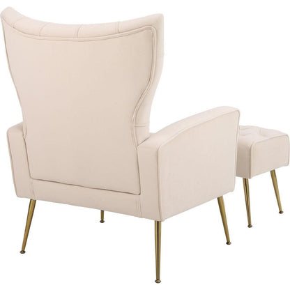 Modern Accent Chair with Ottoman, Comfy Armchair for Living Room, Bedroom, Apartment, Office (Beige)