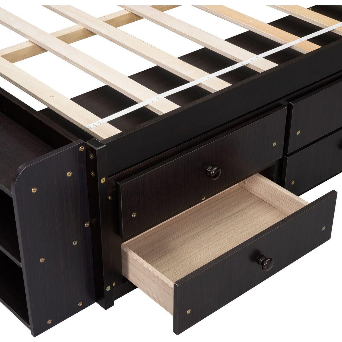 Full Bed with Bookcase Headboard, Under bed Storage Drawers and Bed End Storage Case,Espresso