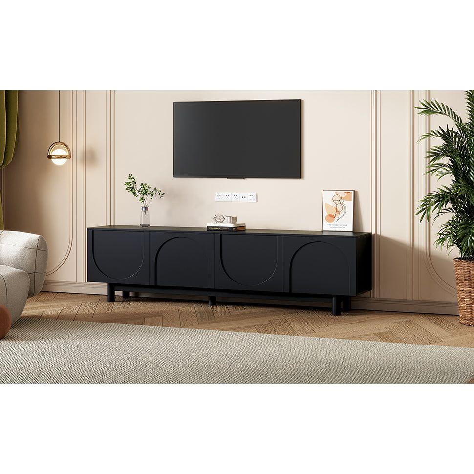 Graceful TV Stand with Arch Cabinets for TVs Up to 78", Minimalist Entertainment Center with Solid Wood Legs, Practical Media Console with Adjustable Shelves for Living Room, Black