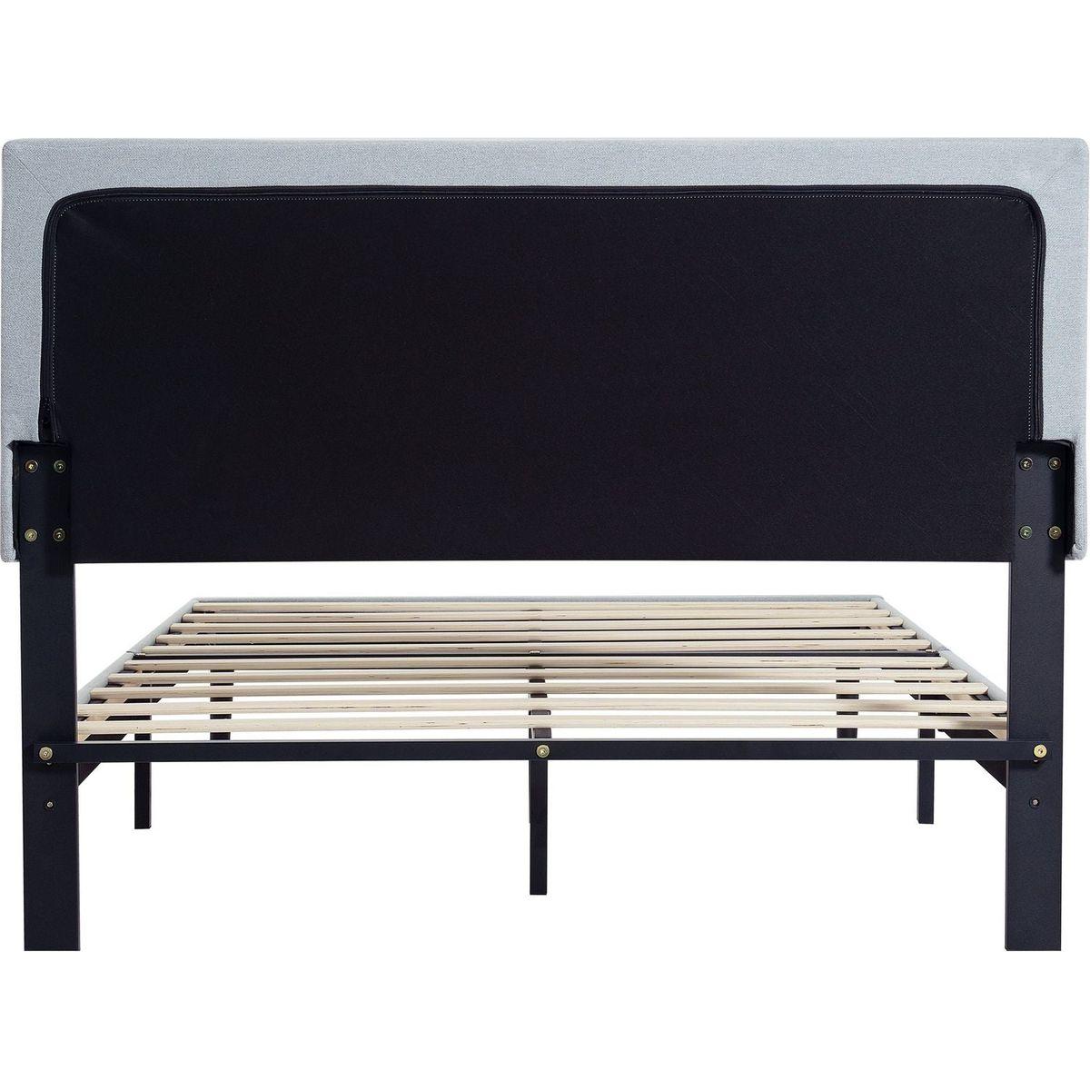 Twin Size Upholstered Platform Bed Frame with Modern Button Tufted Linen Fabric Headboard, No Box Spring Needed, Wood Slat Support, Easy Assembly, Grey