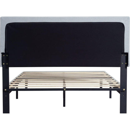Twin Size Upholstered Platform Bed Frame with Modern Button Tufted Linen Fabric Headboard, No Box Spring Needed, Wood Slat Support, Easy Assembly, Grey