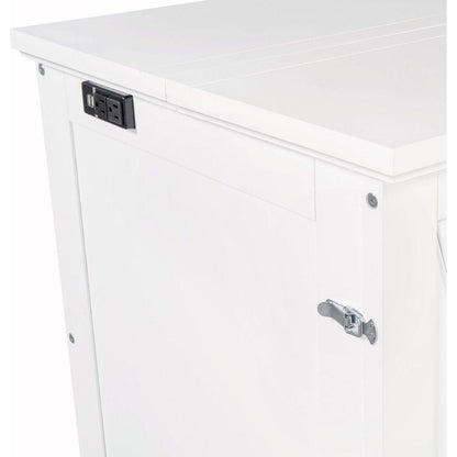 Solid Pine Murphy Bed Chest Cube Cabinet Bed with Charging Station and Large Storage Drawer for Home Office or Small Room,Full,White