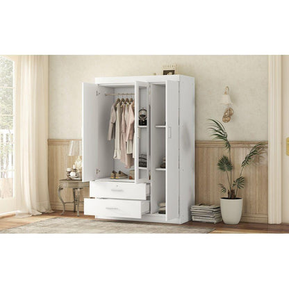 3-Door Mirror Wardrobe with shelves, White - Streamdale Furniture