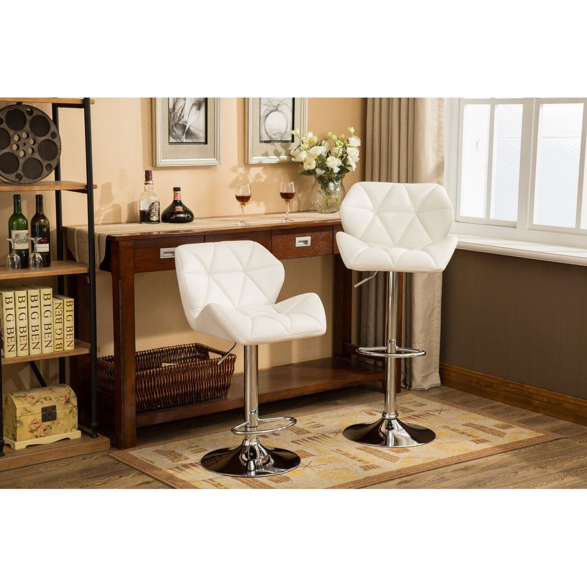 Glasgow Contemporary Tufted Adjustable Height Hidraulic Bar Stools, Set of 2, White