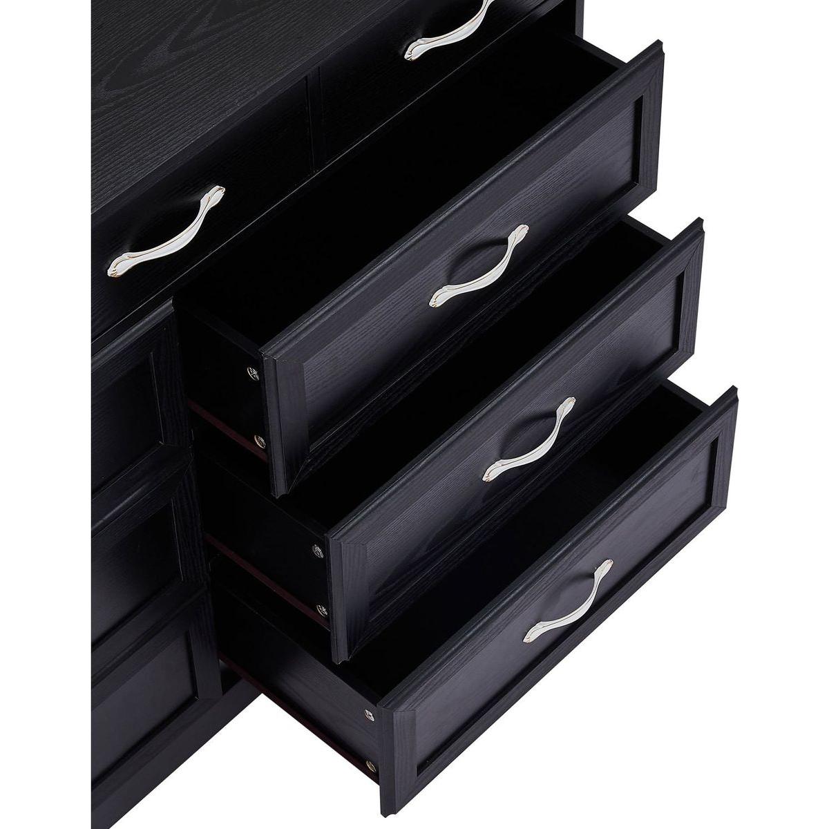Bedroom dresser, 9 drawer long dresser with antique handles, wood chest of drawers for kids room, living room, entry and hallway, Black, 47.56"W x 15.75"D x 34.45"H.