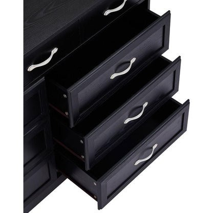 Bedroom dresser, 9 drawer long dresser with antique handles, wood chest of drawers for kids room, living room, entry and hallway, Black, 47.56"W x 15.75"D x 34.45"H.