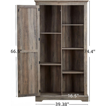 Tall Storage Cabinet Barn Door Storage Country Wood Rustic Farmhouse Pantry Cupboard Sliding Door Kitchen Organizer Furniture Home Drawer Shelves 39.37x15.75x74.4 Gray Wash