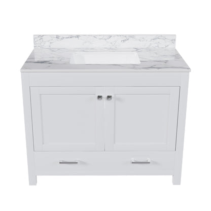 Modern 43' Bathroom Vanity with Sintered Stone Carrara White Top, Multi-functional Cabinet with Solid Frame and MDF Board