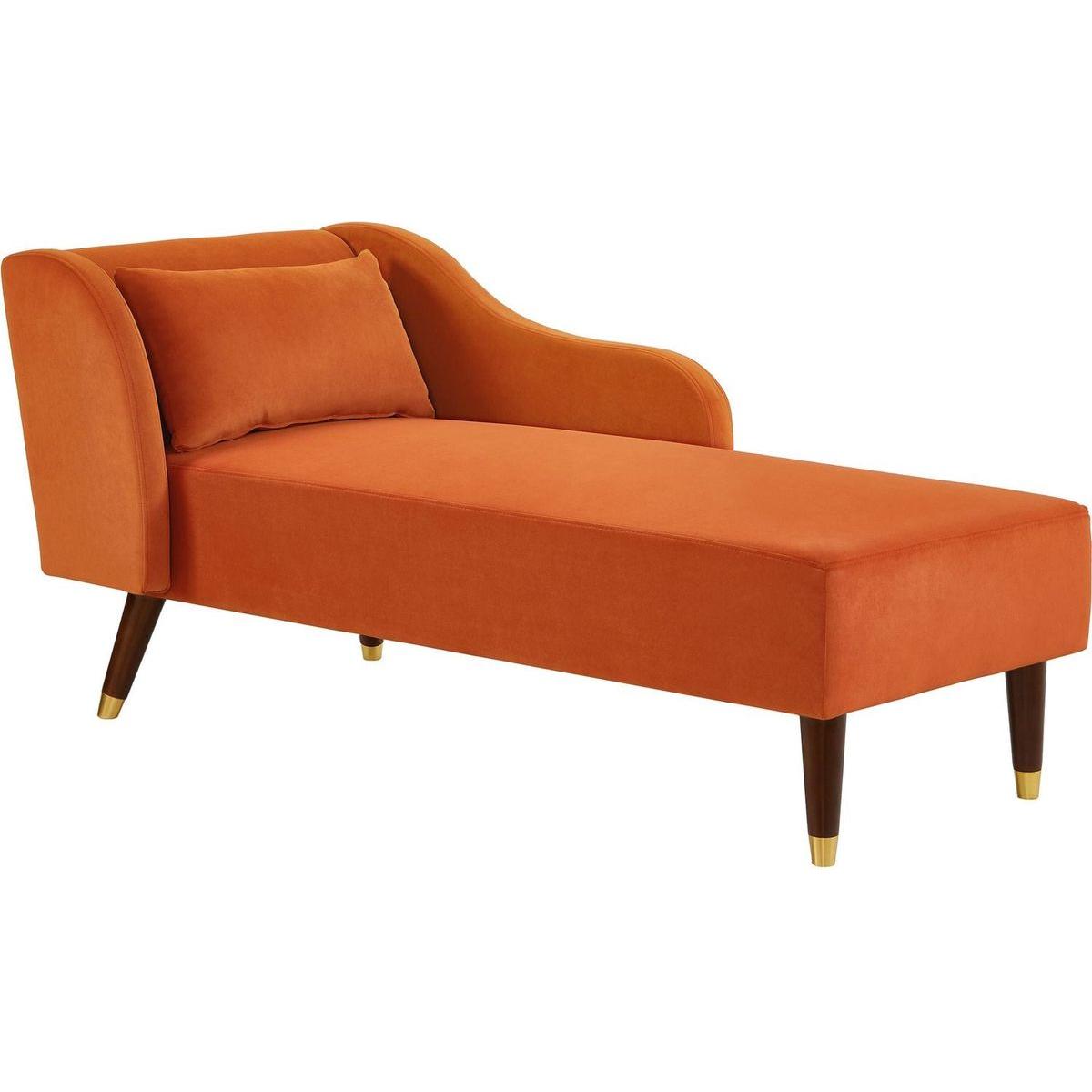 Modern Chaise Lounge Chair Velvet Upholstery (Orange)