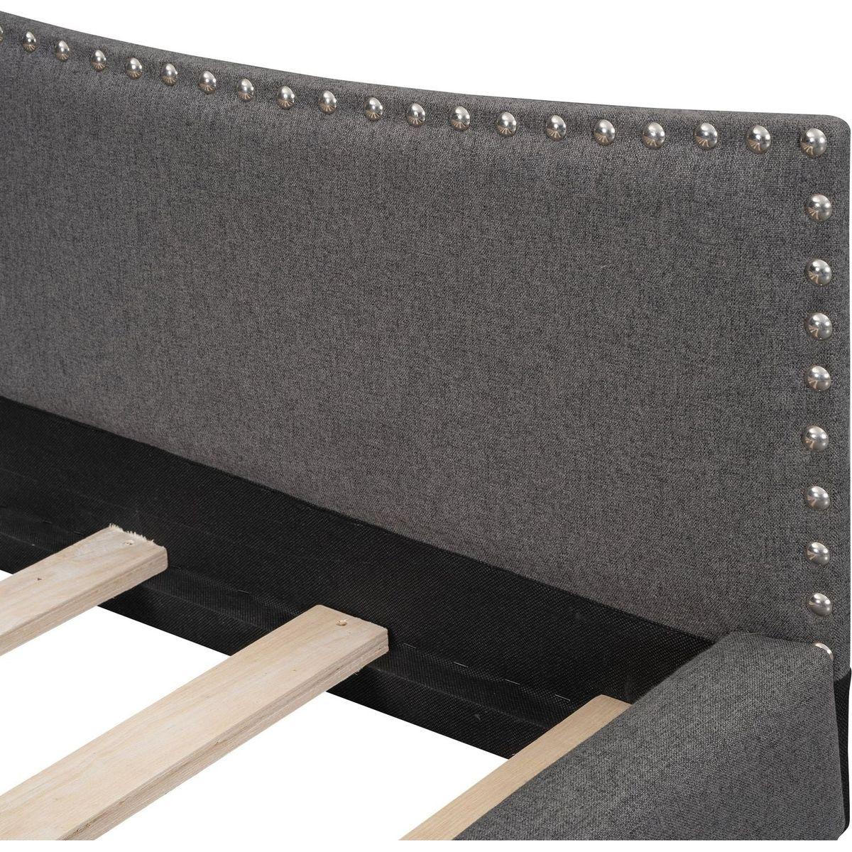 Full Size Upholstered Daybed with Headboard and Armrest, Support Legs, Grey