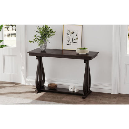 48-Inch Rustic Vintage Console Table --- Farmhouse Style Entryway Table with Open Shelf and Sturdy Construction for Entryway and Living Room (Espresso)