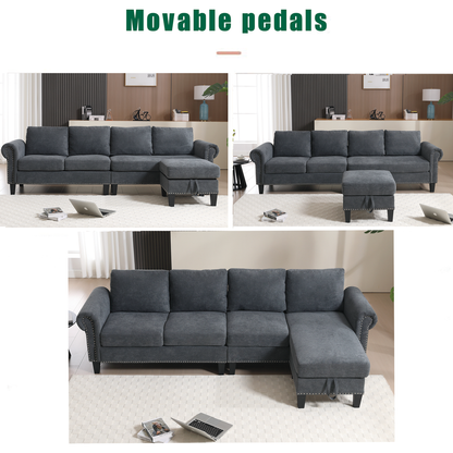 Convertible Sectional Sofa with Storage,L-shaped sofa,Four-seater sofa,Modern Linen Fabric Sectional Couches for Living Room,Gray