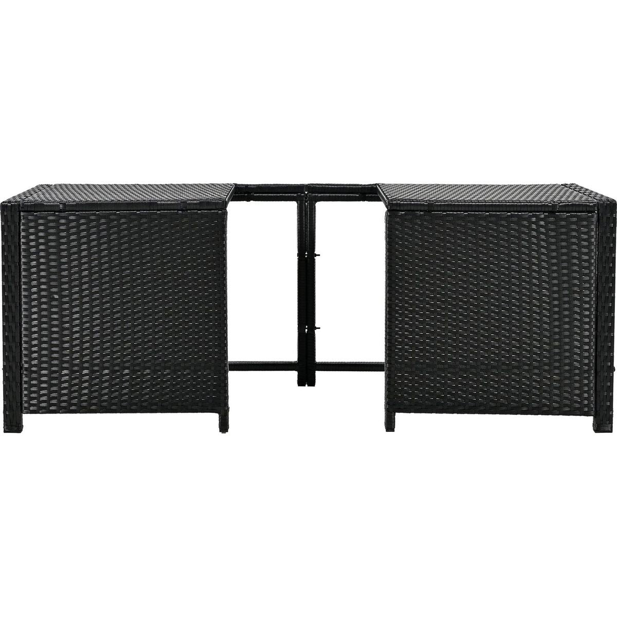 Spa Surround Spa Frame Quadrilateral Outdoor Rattan Sectional Sofa Set with Mini Sofa, Wooden Seats and Storage Spaces, Grey