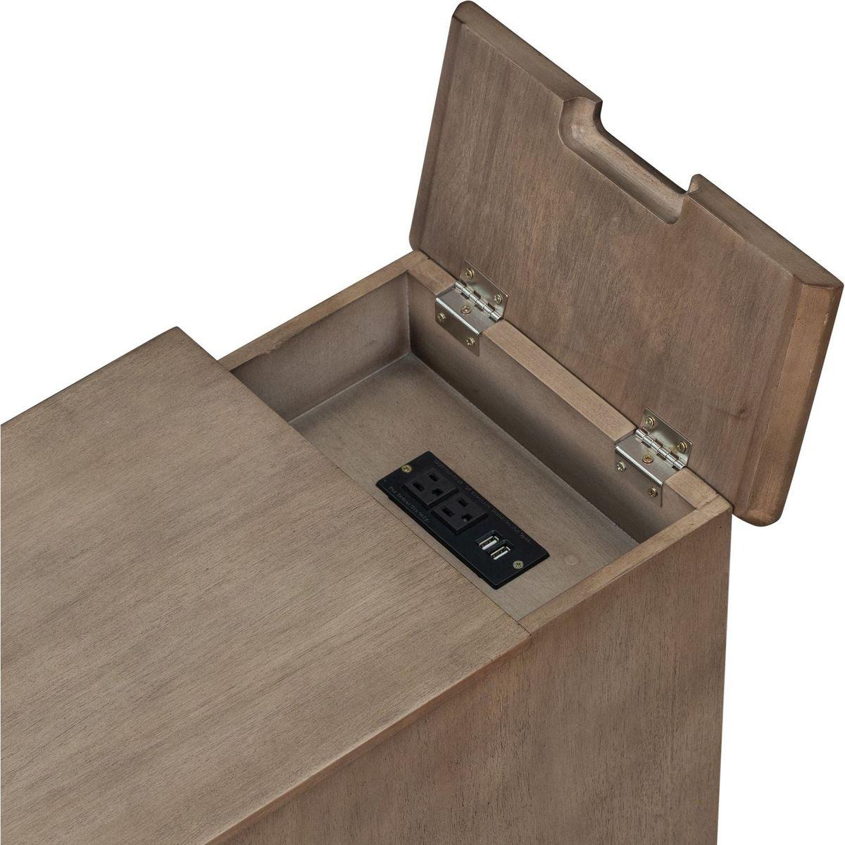 Classic Vintage Livingroom End Table Side Table with USB Ports and One Multifunctional Drawer with cup holders, Antique Brown