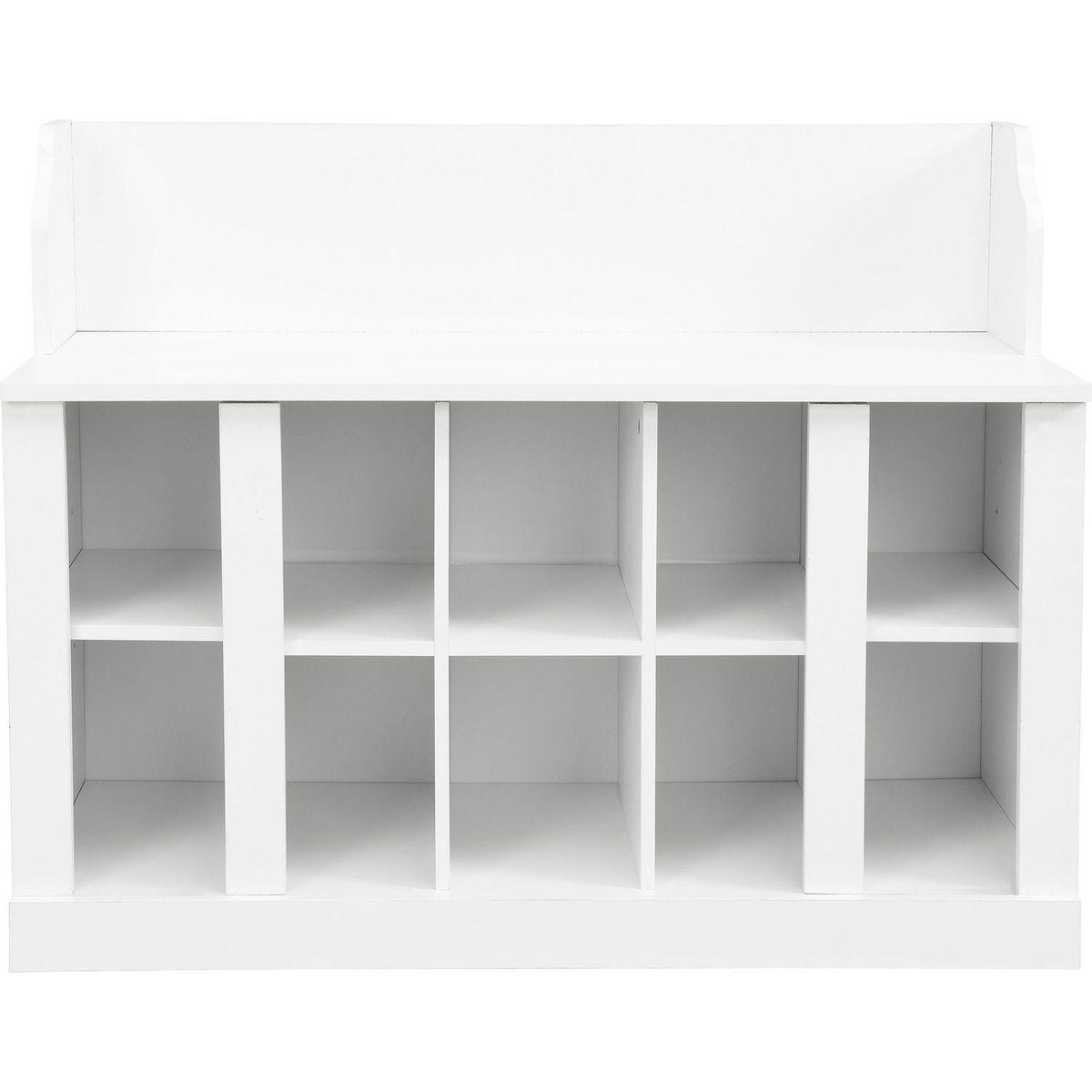 Shoe Storage Bench with Shelves and 4 Hooks, Elegant Hall Tree with Wall Mounted Coat Rack, Entryway Organizer For Hallway, Foyer, Mudroom, White