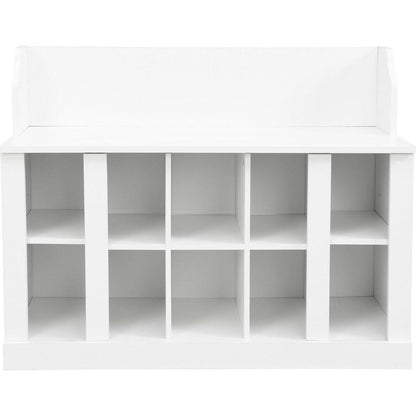 Shoe Storage Bench with Shelves and 4 Hooks, Elegant Hall Tree with Wall Mounted Coat Rack, Entryway Organizer For Hallway, Foyer, Mudroom, White