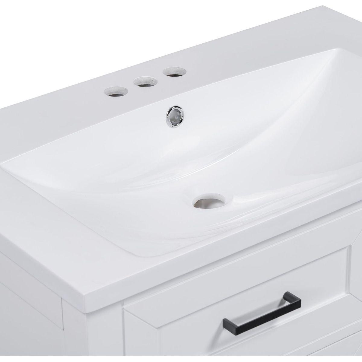 30" Bathroom Vanity with Sink Combo, White Bathroom Cabinet with Drawers, Solid Frame and MDF Board