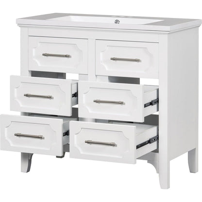 36" Bathroom Vanity with Resin Sink Combo, Free Standing Single Vanity Set with Four Drawers, Solid Wood Frame Bathroom Storage Cabinet