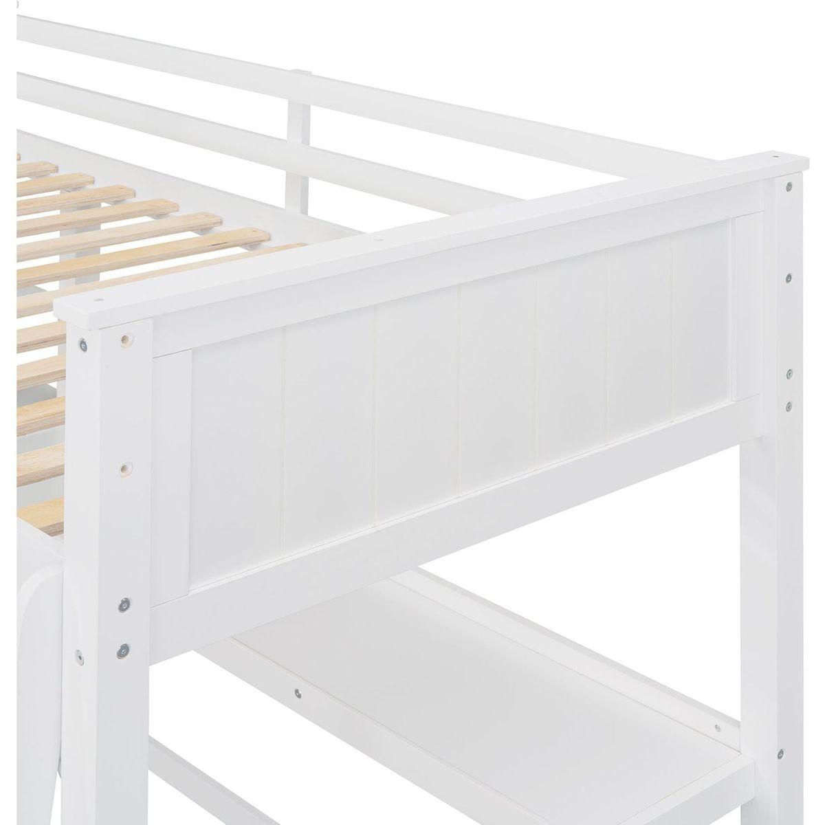 Twin size Loft Bed with Drawers and Desk, Wooden Loft Bed with Shelves - White