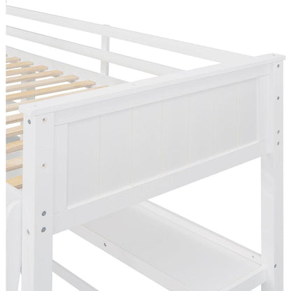 Twin size Loft Bed with Drawers and Desk, Wooden Loft Bed with Shelves - White
