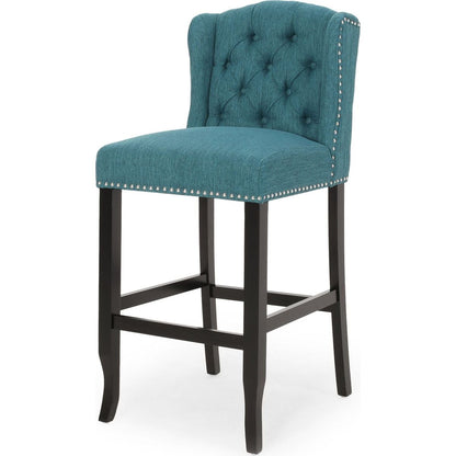 Vienna Contemporary Fabric Tufted Wingback 31 Inch Counter Stools, Set of 2, Teal and Dark Brown