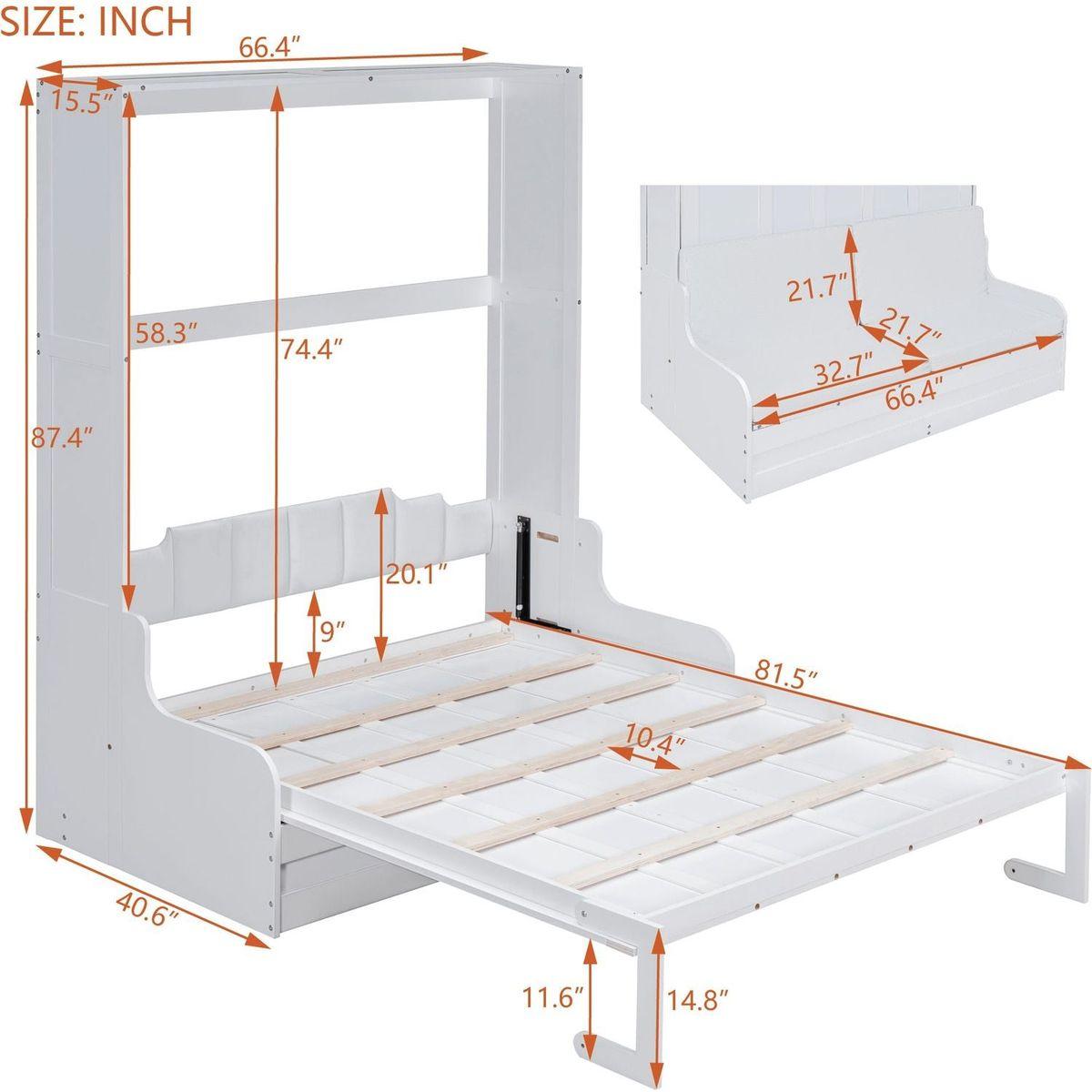 Queen Size Murphy Bed Wall Bed with Cushion,White