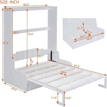 Queen Size Murphy Bed Wall Bed with Cushion,White