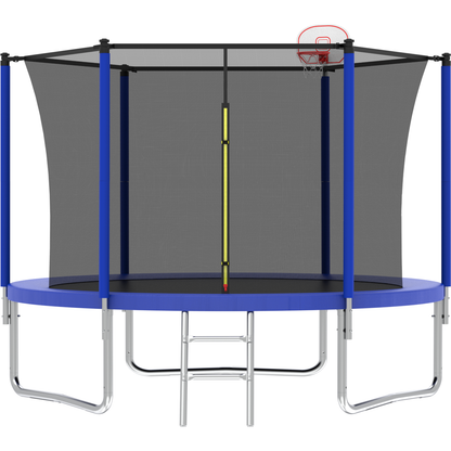 10FT Trampoline for Kids, Basketball Hoop and Ladder, Outdoor Kids Trampoline with Safety Enclosure,Fast Assembly for Backyard Fun,ASTM Approved