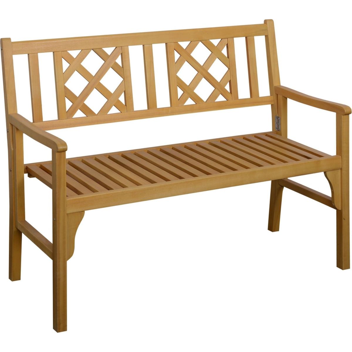 4FT Wooden Outdoor Garden Bench for 2, Portable Folding Loveseat 2-Seater Chair with Backrest, Armrests and Slat Seat, Natural