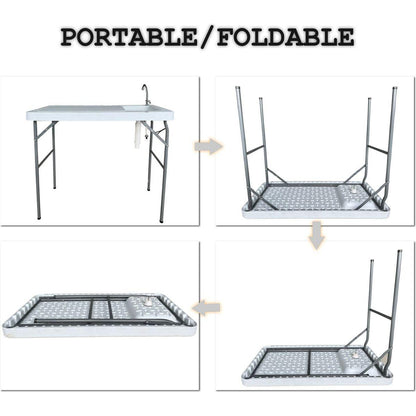 Outdoor Fish and Game Cutting Cleaning Table w/Sink and Faucet