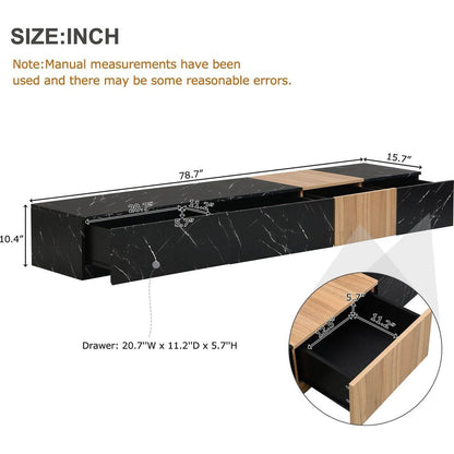 TV Stand with Faux Marble and Walnut Wood Grain Finish for TVs up to 88", Modern Free-Combination Entertainment Center with 4 Storage Drawers for Living Room, Black