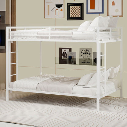 Multi-Functional Square Tube Iron Bunk Bed,  Robust Metal Frame Resists Wear, Ideal for Optimizing Vertical Space in Any Room-Queen Size - 153cm x 203cm-White