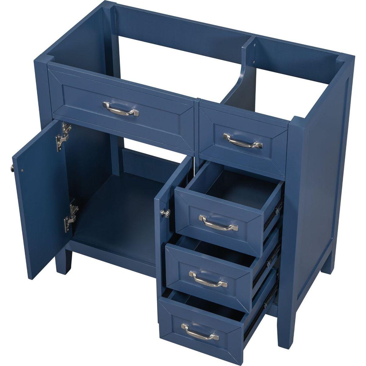 36" Bathroom Vanity without Sink, Cabinet Base Only, Bathroom Cabinet with Drawers, Solid Frame and MDF Board, Blue