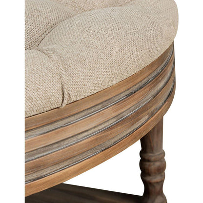 Large Round Ottoman Coffee Table 2 Tier Oversized Button Tufted Ottoman with Wooden Shelf Storage Farmhouse Upholstered Coffee Table Living Room Footstool Ottoman Linen