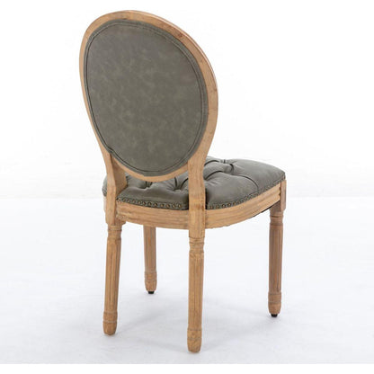 French Style Solid Wood Frame Antique Painting,Hand-pulled buckle decoration PU artificial leather Dining Chair with Nailhead Trim, Wood Legs,Set of 2,White Pine Green