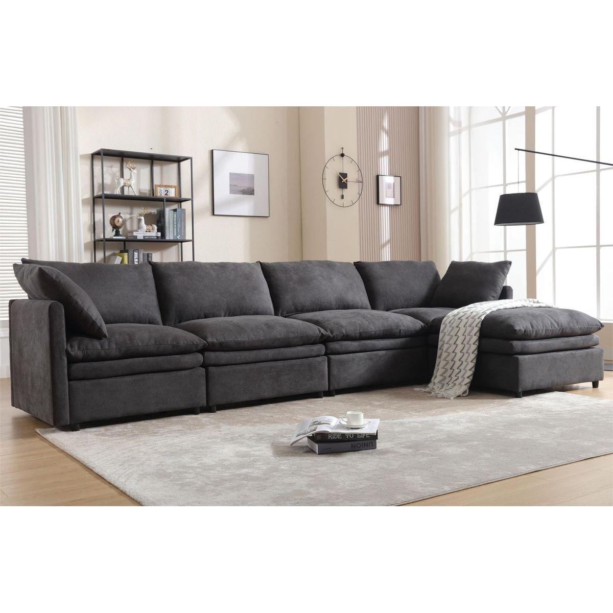 Modern U-shaped Sectional Sofa, 5-seat Upholstered Sofa Furniture,Sleeper Sofa Couch with Chaise Lounge for Living Room,Apartment,Dark Gray,Polyester
