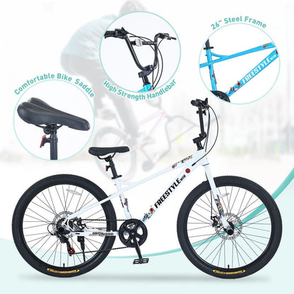 Freestyle Kids Bike Double Disc Brakes 26 Inch Children's Bicycle for Boys Girls Age 12+ Years