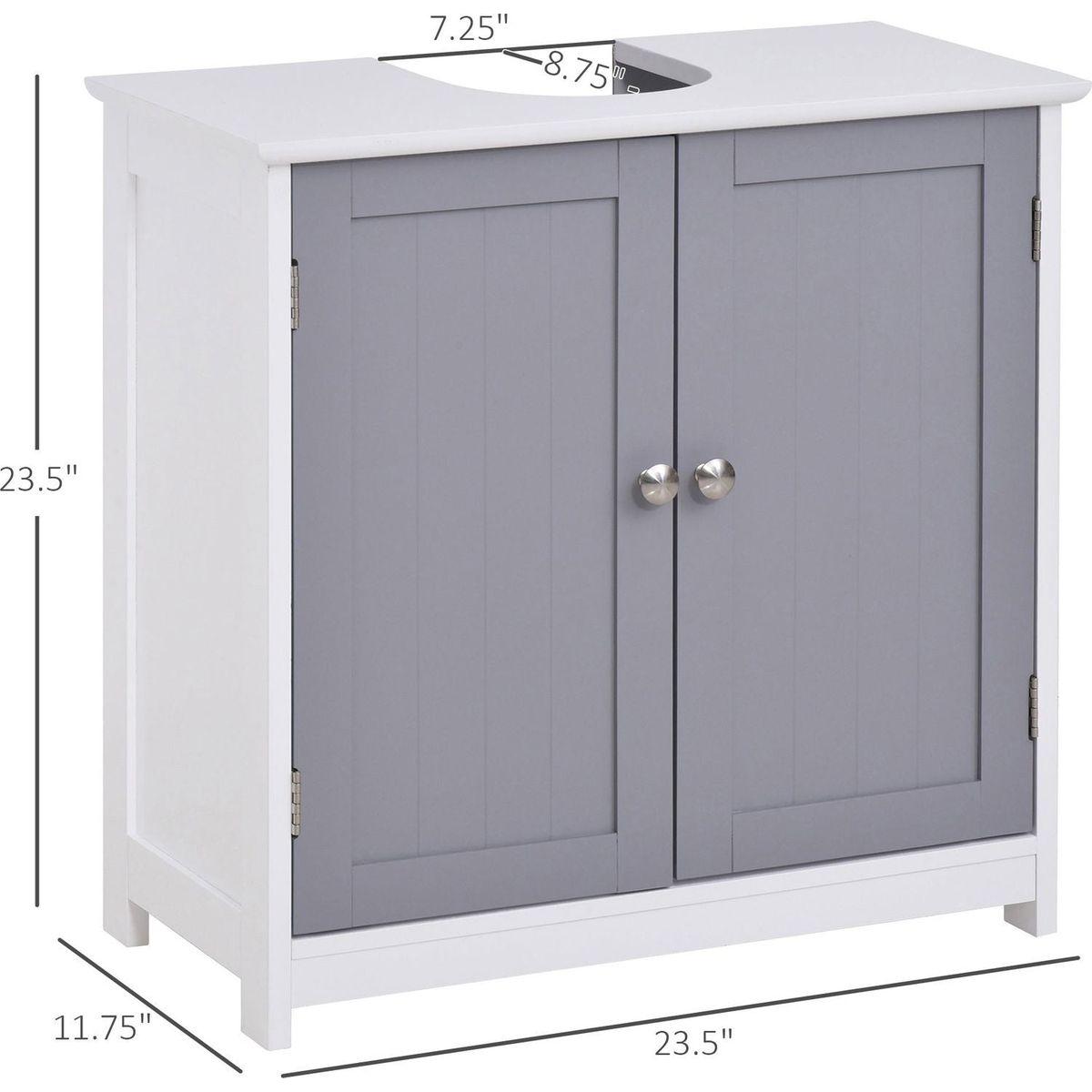 kleankin Pedestal Sink Storage Cabinet, Vanity Base Cabinet, Under Sink Bathroom Cabinet with U-shape Cut-Out and Adjustable Internal Shelf, White and Gray