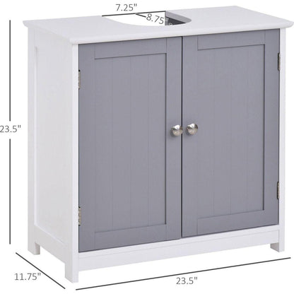 kleankin Pedestal Sink Storage Cabinet, Vanity Base Cabinet, Under Sink Bathroom Cabinet with U-shape Cut-Out and Adjustable Internal Shelf, White and Gray